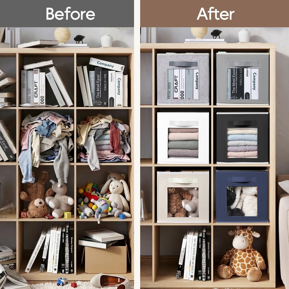 Foldable Storage Cubes - Cubby Storage Organizer with Window, Decorative Fabr...