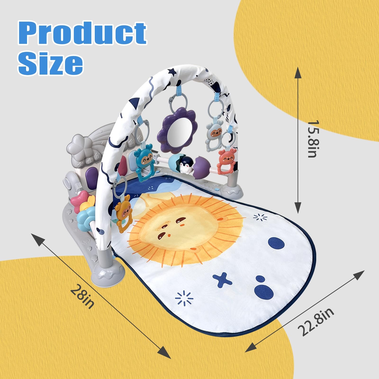 Baby Play Gym Mat, Baby Gym Activity Center, Kick and Play Piano with Music a...