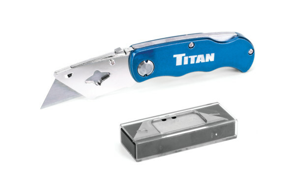 Titan 11018 Folding Utility Knife w/ 5pc Blade Pack BLUE