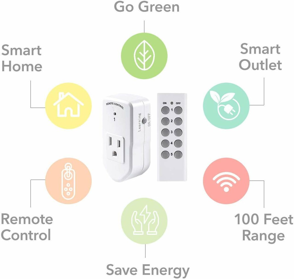BN-LINK Wireless Remote Control Outlet Switch Power Plug In for lights LED bulbs