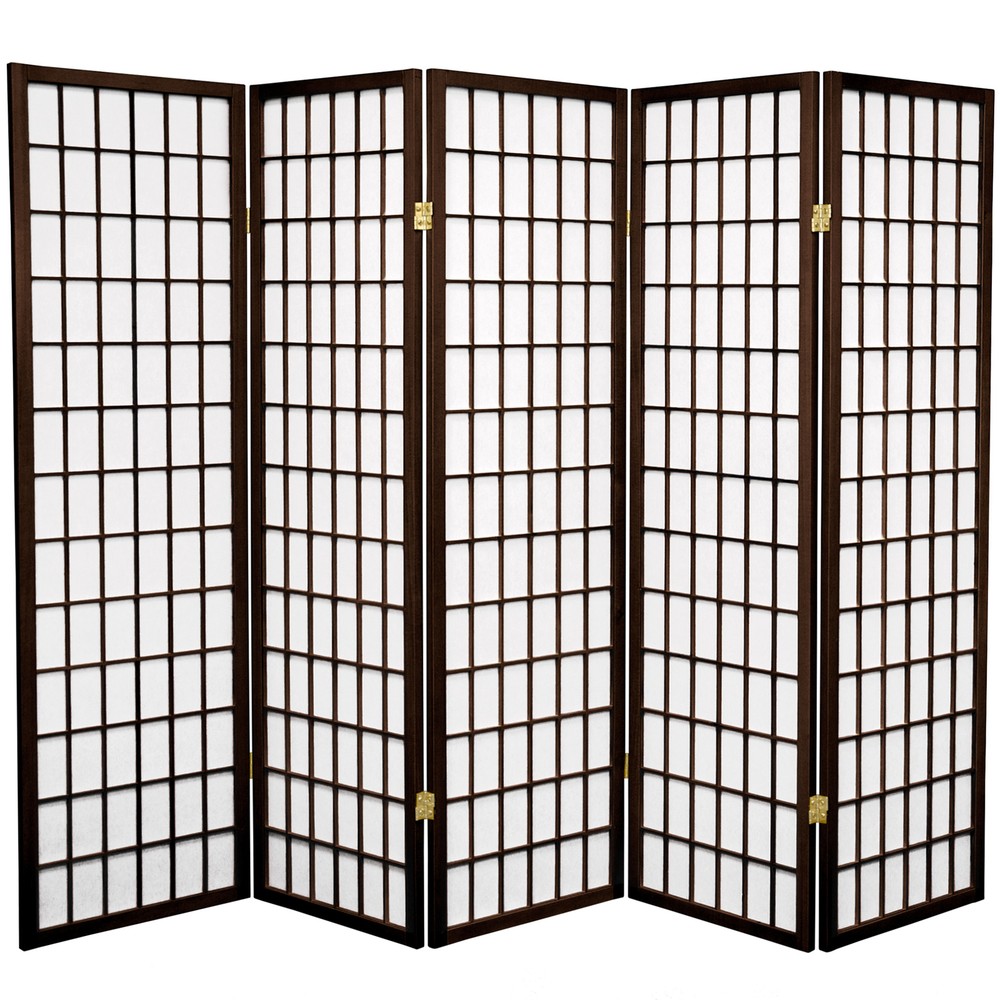 5 ft. Tall Window Pane Shoji Screen - Walnut - 5 Panels