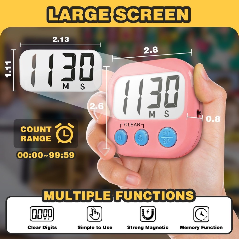 Versatile Classroom Digital Timers - 2 Pack with Memory Feature in Blue & Pink