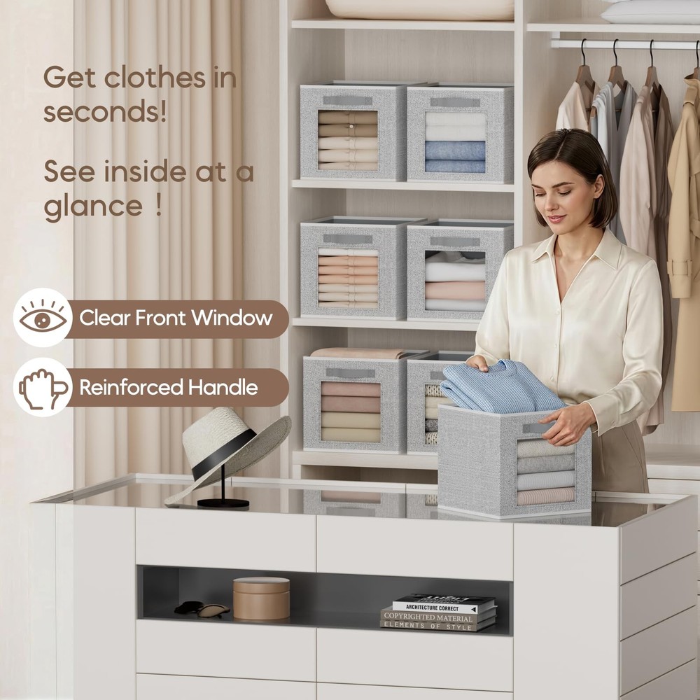 Foldable Storage Cubes - Cubby Storage Organizer with Window, Decorative Fabr...