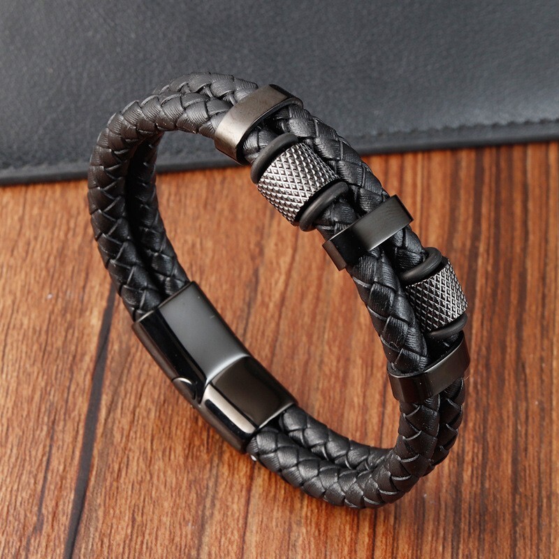 Stainless Steel Genuine Leather Men Strength Fashion Bangle Wrap Bracelet Gifts