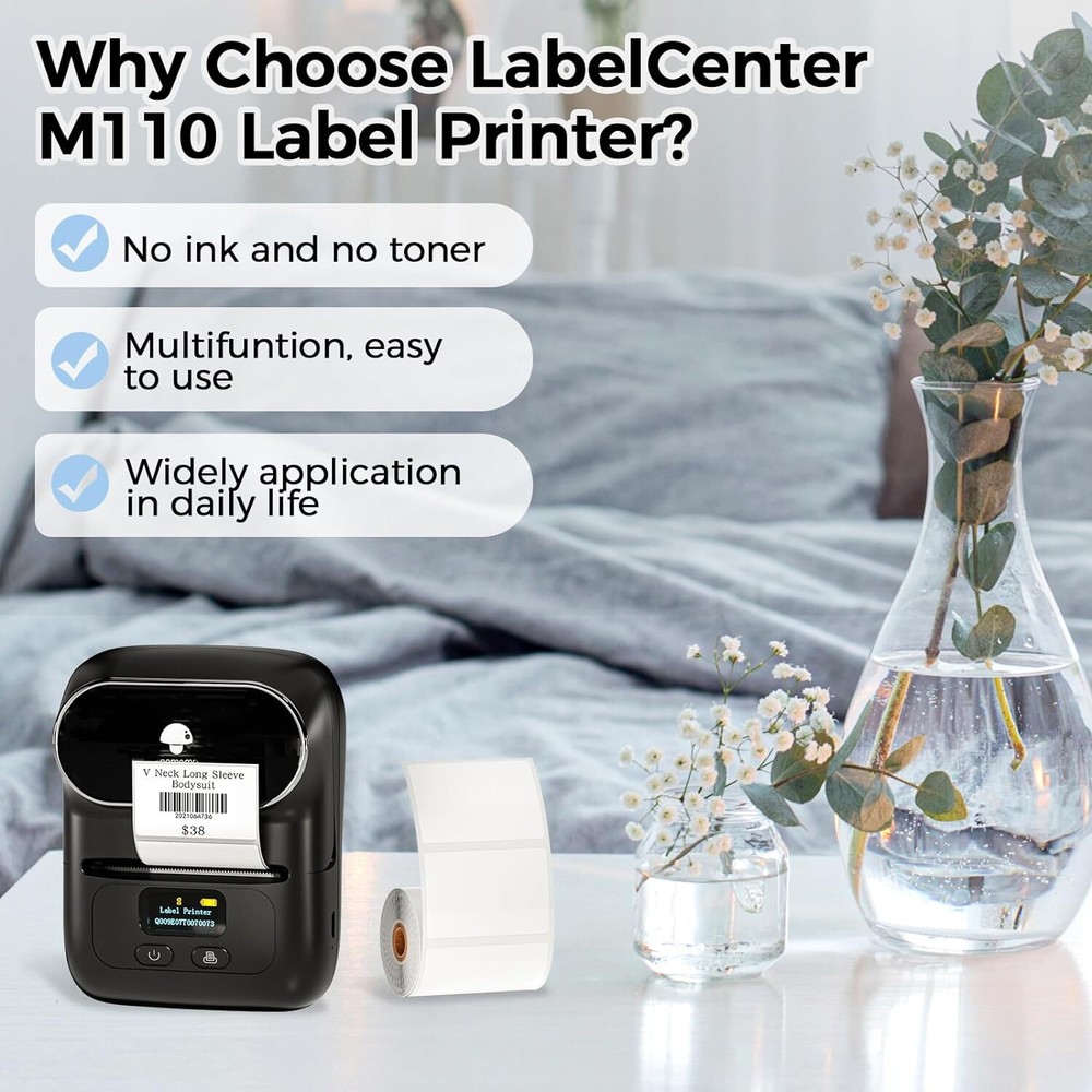 Phomemo M110 Thermal Label Maker Mobile Printer Wireless Barcode Printer +1 Roll