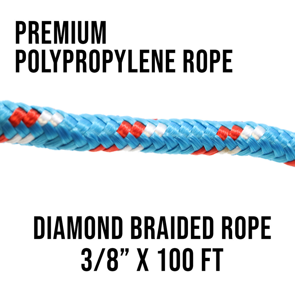 3/8" x 100' Utility Diamond Braided Polypropylene Multi Purpose Rope - BoxerTool