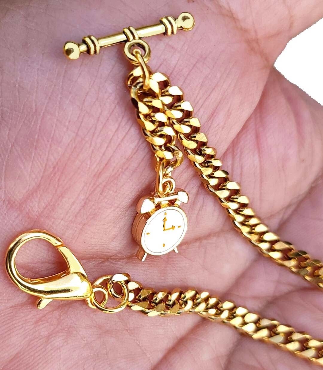 Gold Plated 12" Inches Long Pocket Watch Chain With Ornate Fob