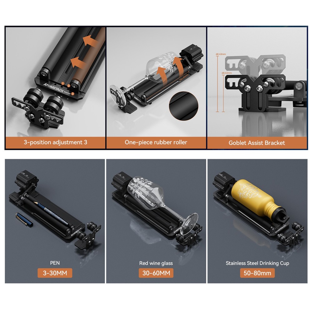 Refurbished Atomstack R2-B Laser Rotary Roller for Swiitol E18 Pro/ E24 Pro ERLO