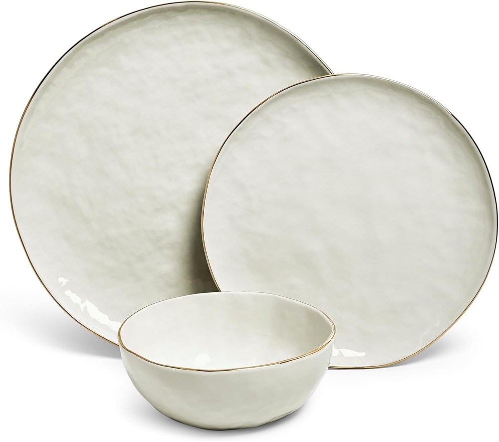 Sango 12-Piece Lightweight Stoneware Dinnerware Set for 4, Glossy Vanilla White