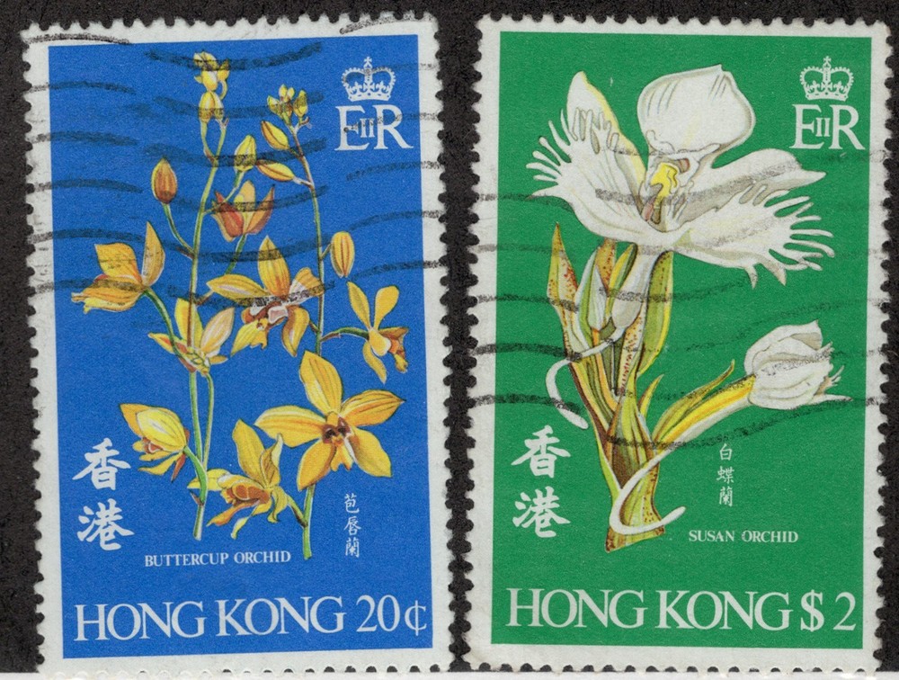 Hong Kong #342, 344 used orchids