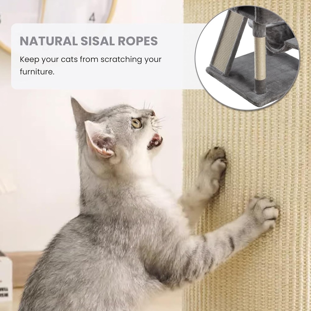 Large 65" Cat Tree Tower with Cozy Perches, Scratching Posts & Hammock - Grey
