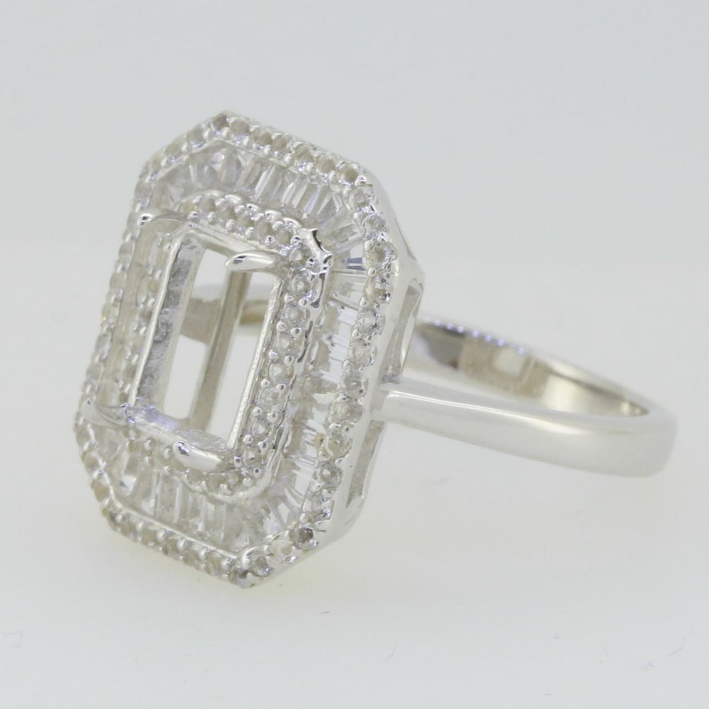 Sterling Silver Semi Mount Ring Setting Emerald OCT 9X7mm White Topaz