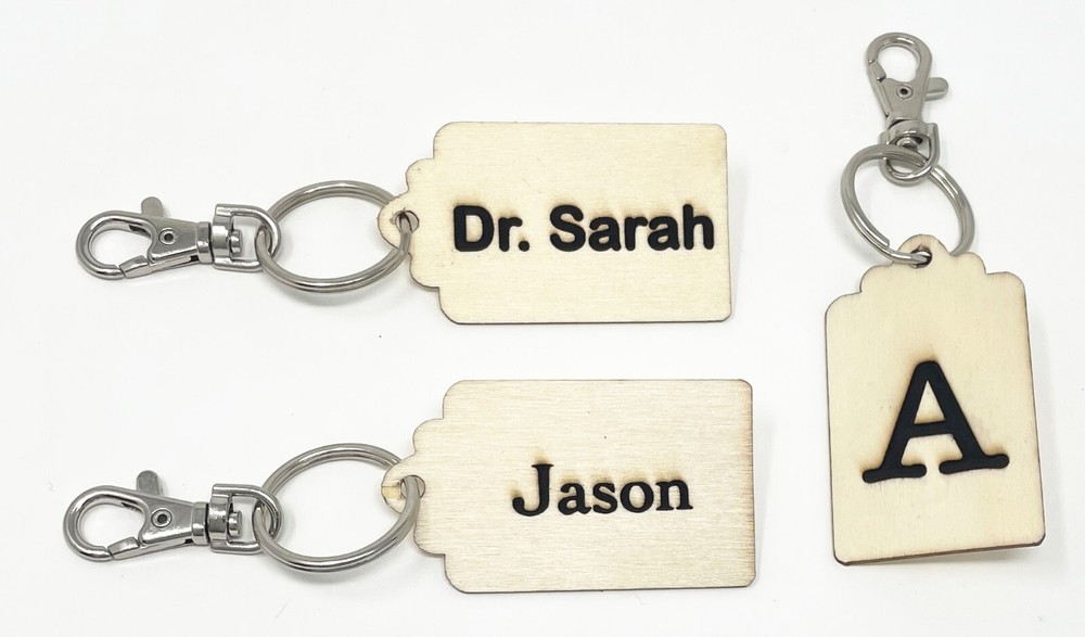engraved wood key fob keyring with hook clasp
