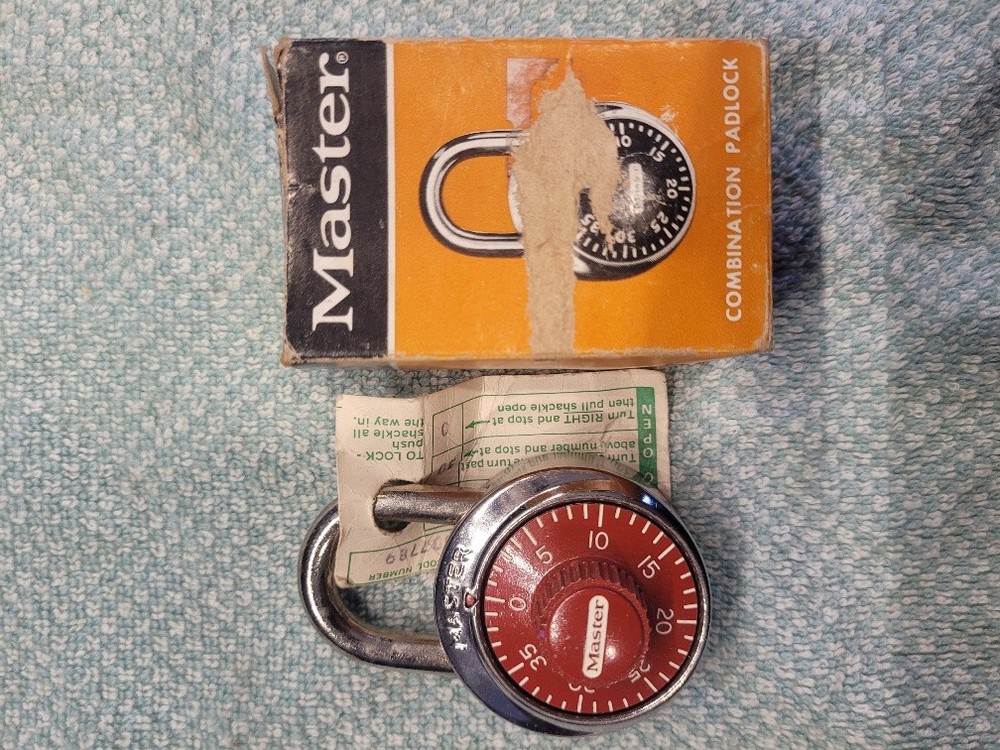 NOS Vintage Master Combination Padlock Red No. 1502 - Three Number Dialing
