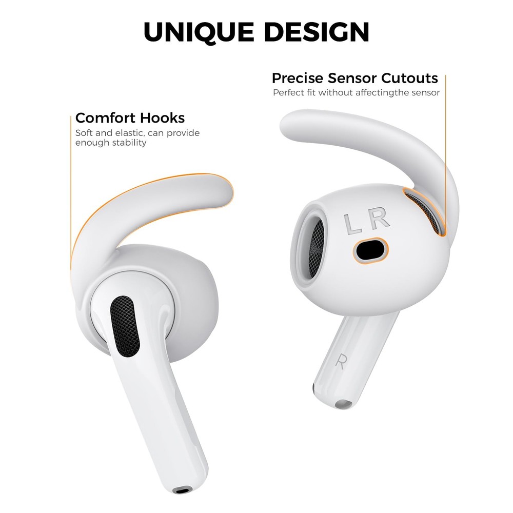 AhaStyle Ear Hooks for AirPods 4th Gen [Large+Medium+Small, White]