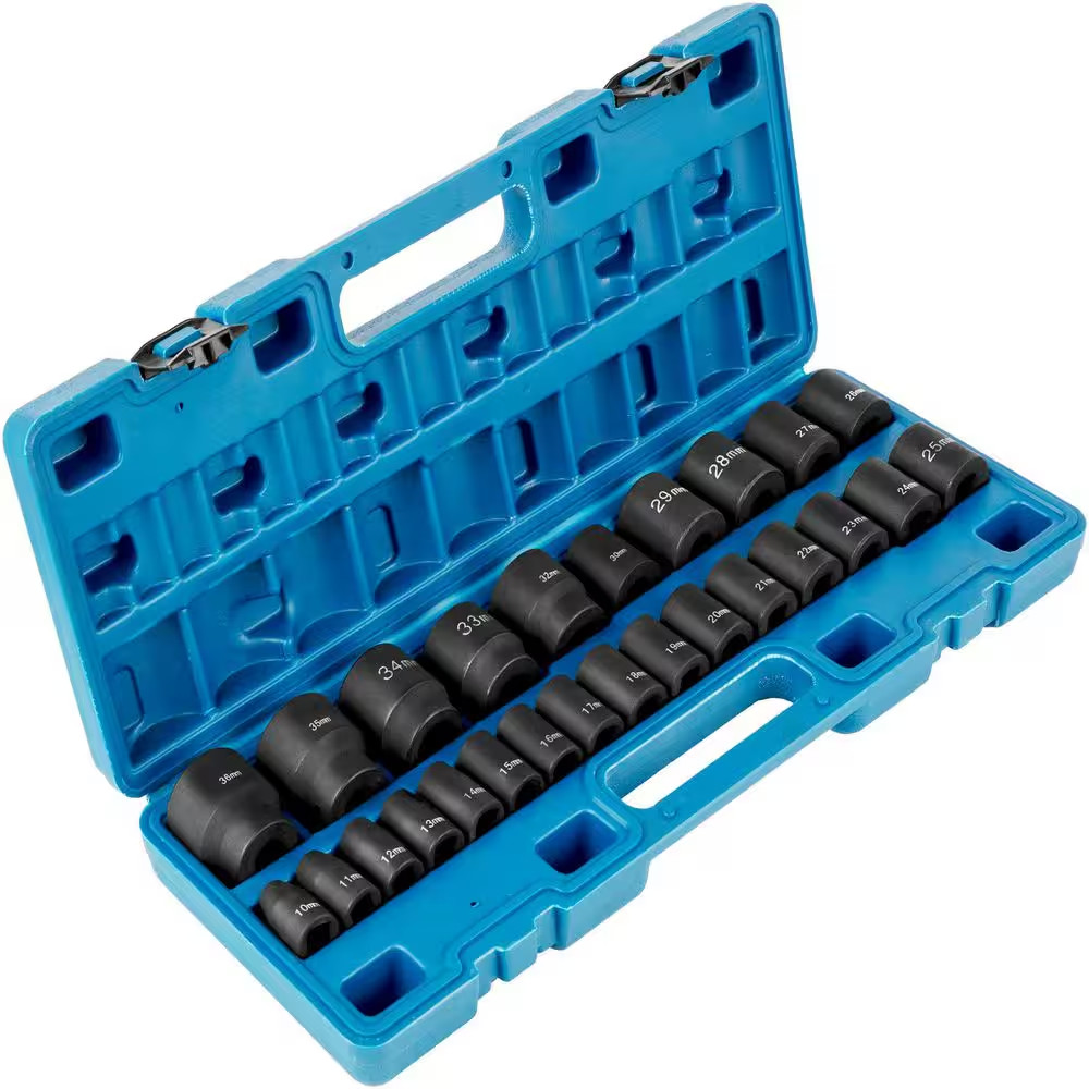 Impact Socket Set 1/2 In. 26 Piece Impact Sockets, Shallow Socket, 6-Point Socke