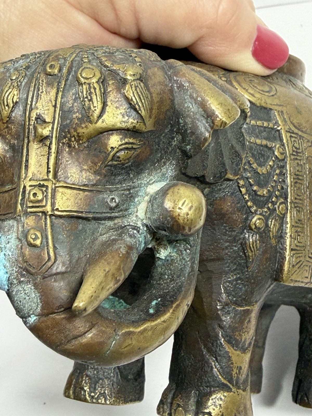 Vintage Chinese Bronze Elephant Censer Incense Burner Vase 7.5” Tall Heavy