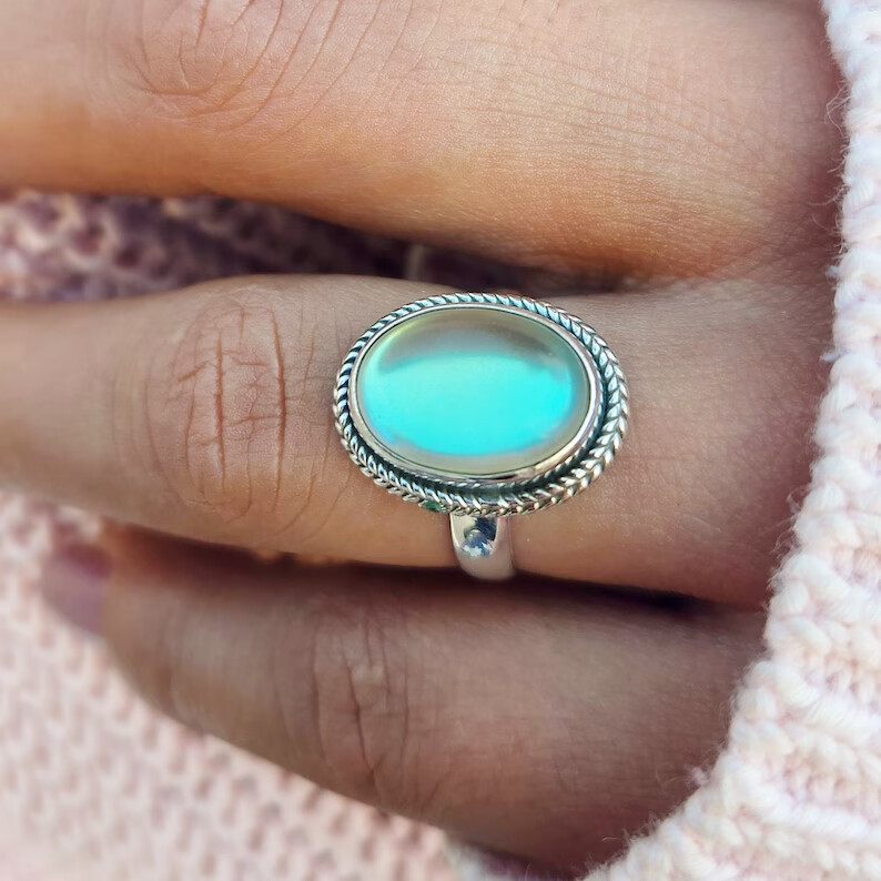Moonstone 925 Sterling silver Band &Statement Ring Handmade Gift Ring All Size