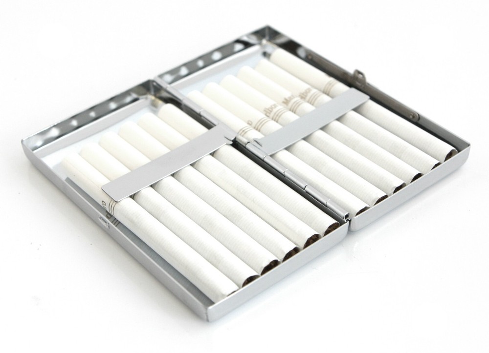 Victorian Style Cigarette Case Double Sided King & 100s Etched Pattern 4x2inch