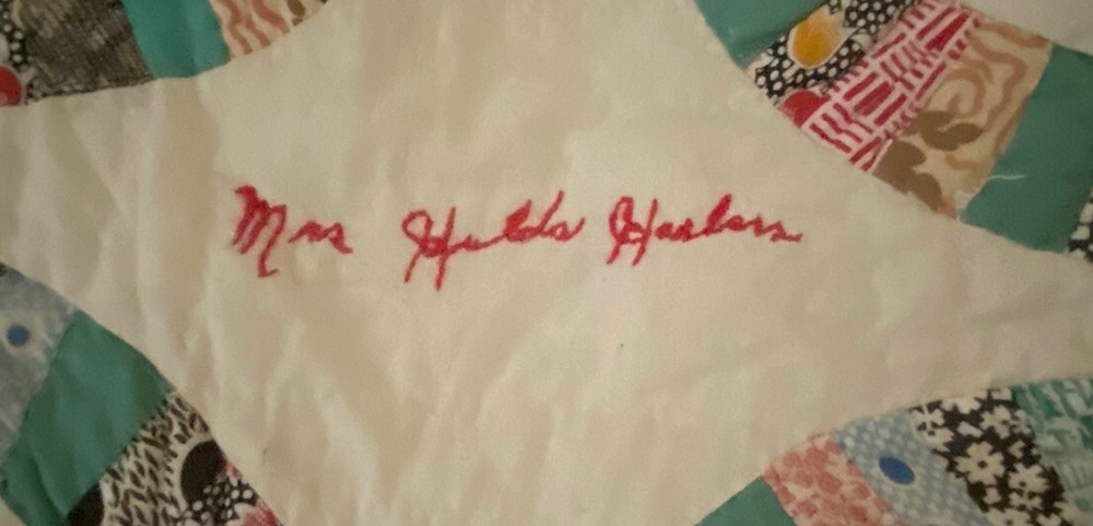 QUILT-‘SIGNED’ HANDMADE Wedding Ring Pattern 78” X 56” PATCHWORK *ANTIQUE*