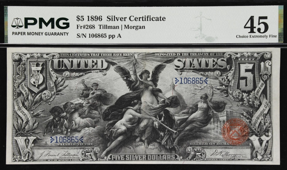 1896 Educational Series $5 Silver Certificate Fr 268 PMG XF 45