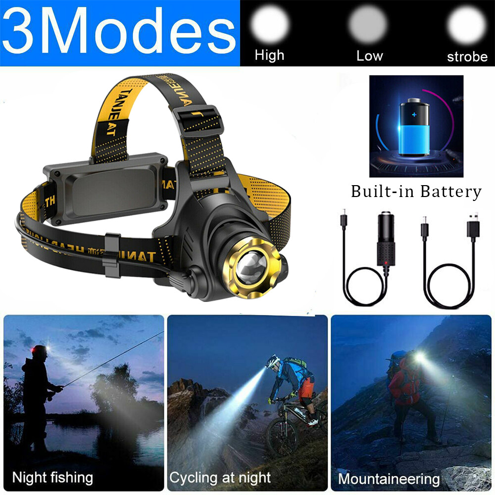 2x Powerful LED Headlamp USB Rechargeable Headlight Flashlight Head Torch 3 Mode