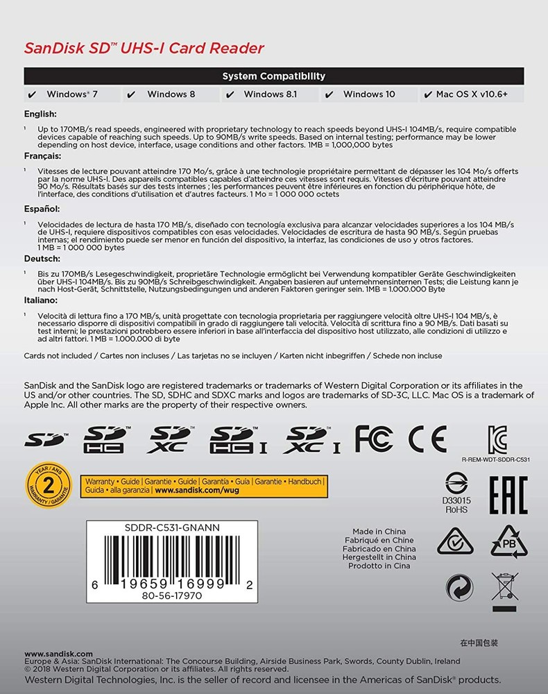 SanDisk SD UHS-I Card Reader - SDDR-C531-GNANN