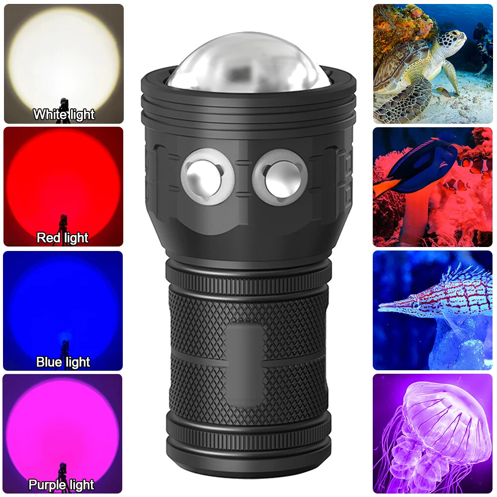 Red/Blue/White/UV Light Diving Flashlight Underwater Lighting LED Diving Torch