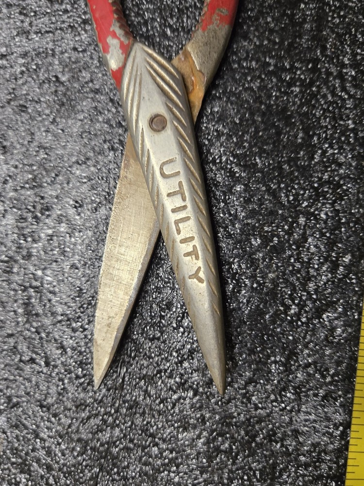 Vintage Kitchen Utility Shears Red Handles Multi-Tool Bottle Opener Nutcracker