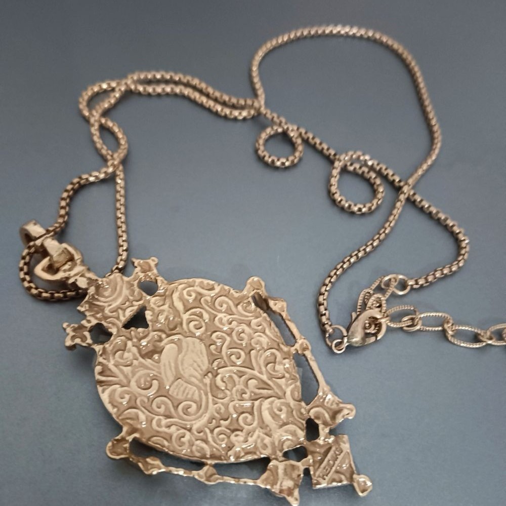 Vintage European Heart Enamel Necklace Unique Dove Inlay Retro Pendant Jewelry