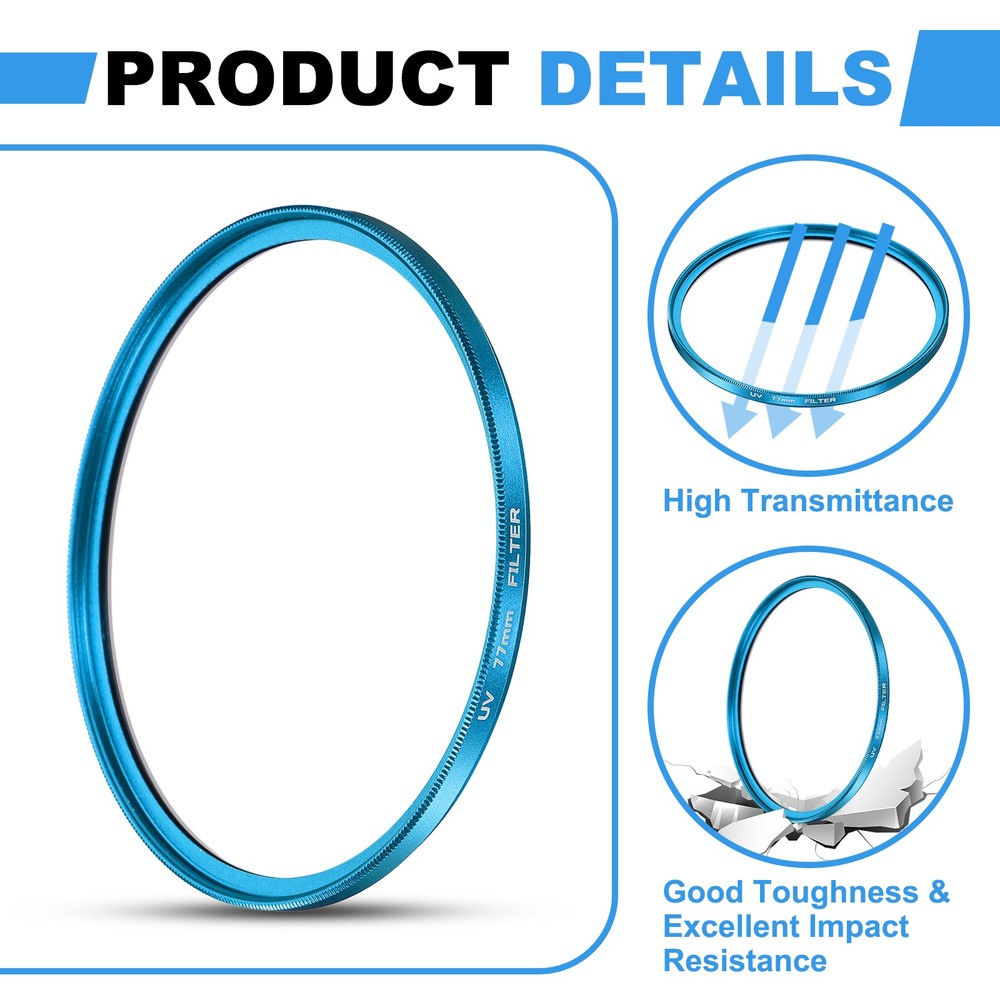 77mm Ultra Slim Lens Filter Multi Coating Camera Len Filter, Blue