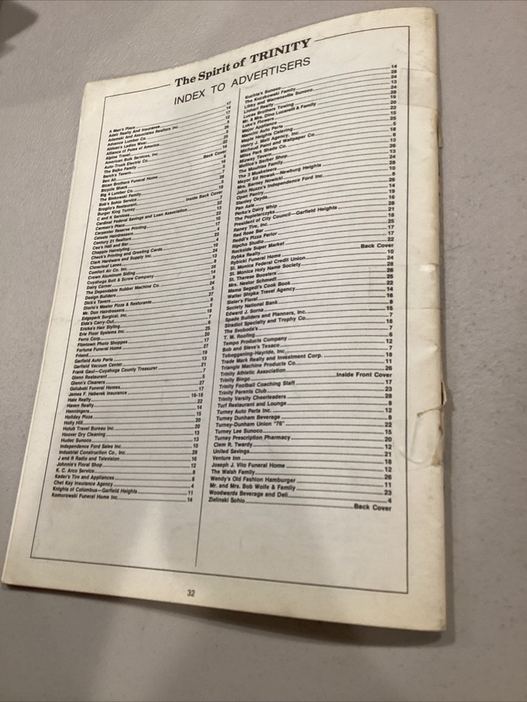 1977 Trinity v Ledgemont High School Football Program Missing Back Cover