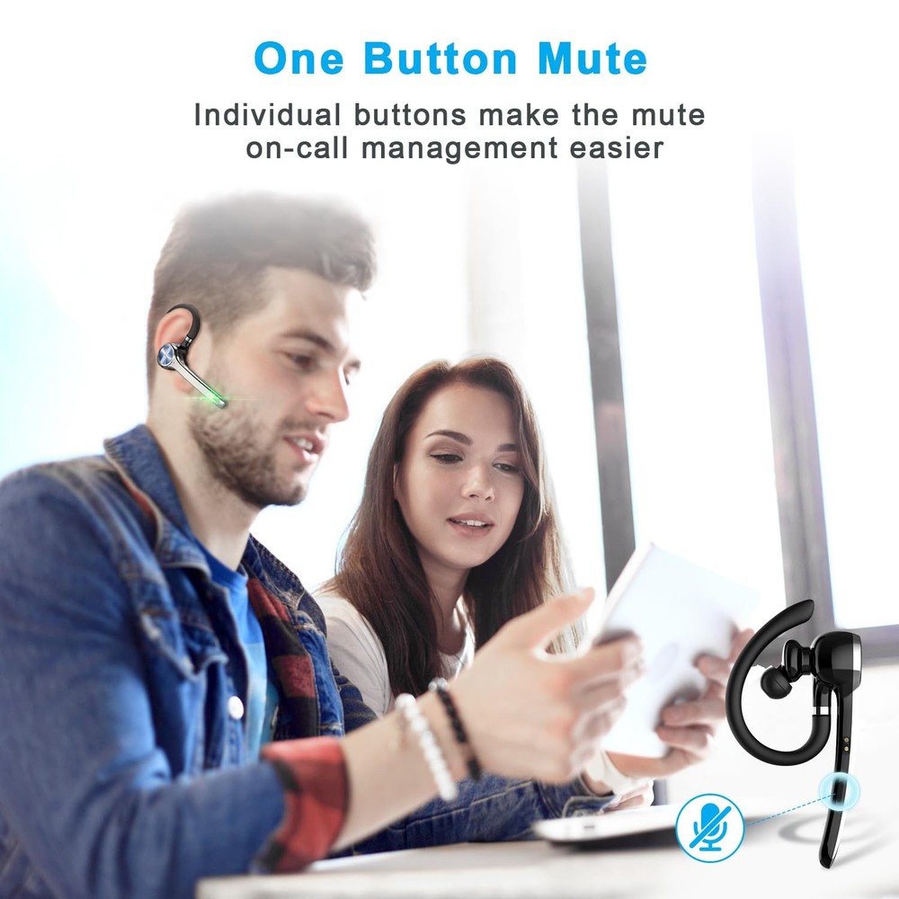 HEIBAS Bluetooth Headset, Wireless Bluetooth Earpiece with 500mAh Charging Ca
