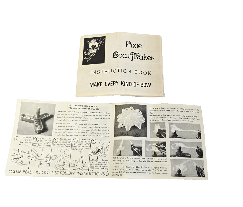 Pixie Bow Maker Kit with Pins, Ribbons & Instruction Book 1980's