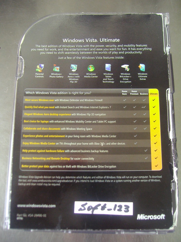 Microsoft Windows Vista Ultimate Full 32 Bit & 64 Bit DVDs =RETAIL BOX=