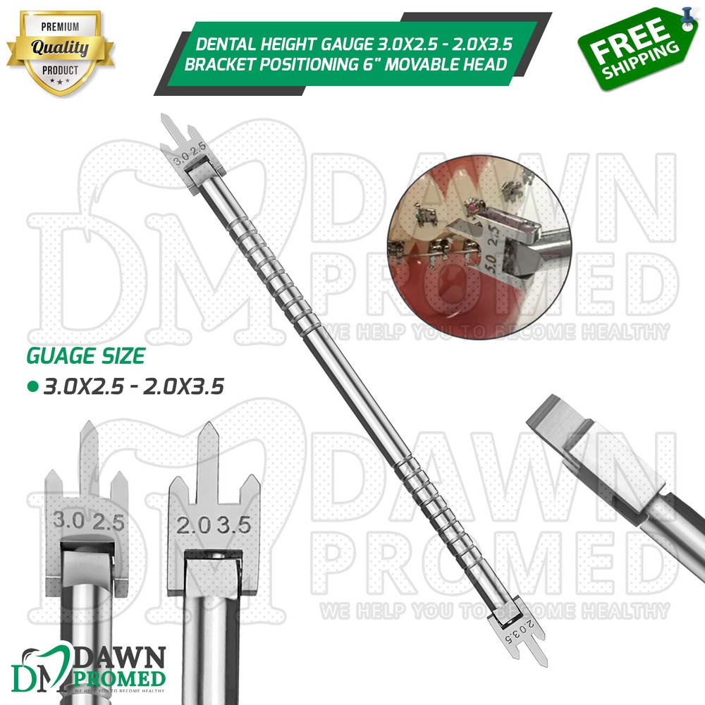 Dental Height Gauge Bracket Positioning 6" Movable Head Orthodontic Instruments