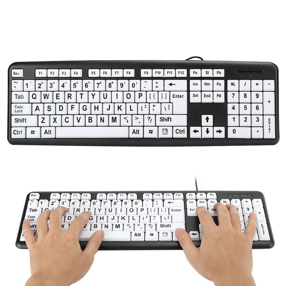 Large Print Computer Keyboard, 104 Keys USB Wired Computer Keyboard Visually ...