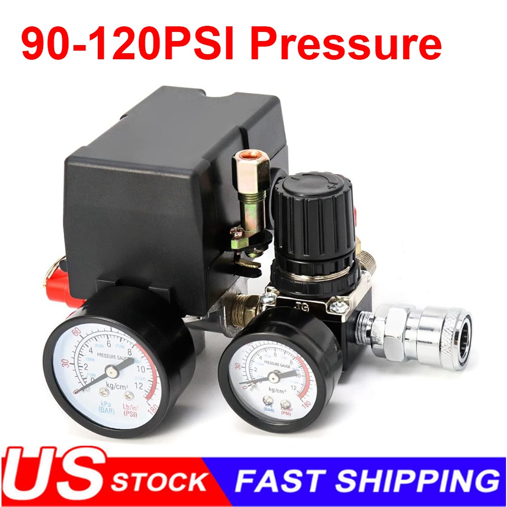 Air Compressor Pressure Switch Control Valve 90-120PSI Pressure Regulator Gauge