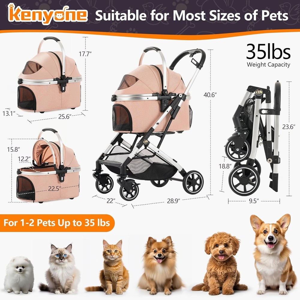 Pet Stroller Kenyone 3in1 Detachable Carrier
