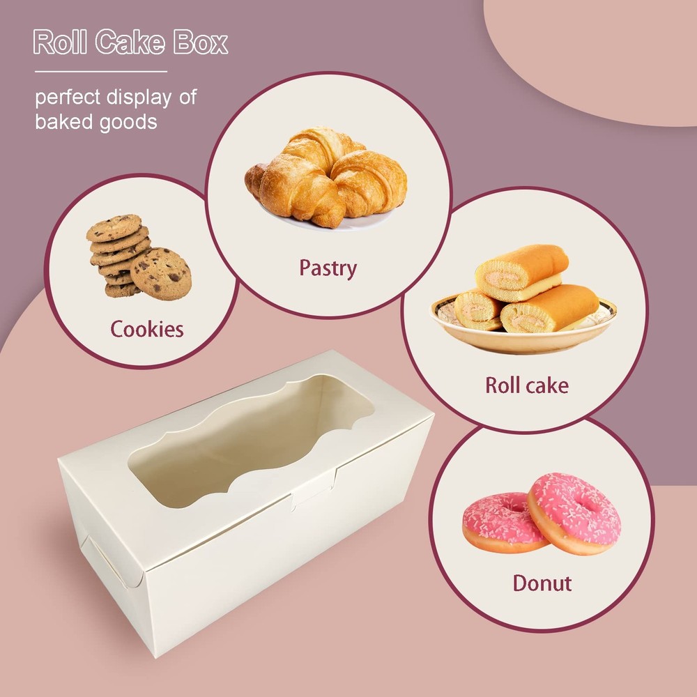 30pcs 9x4x3.5 Inch Cookie Boxes White Bakery Boxes with Window, Loaf Cake Box...