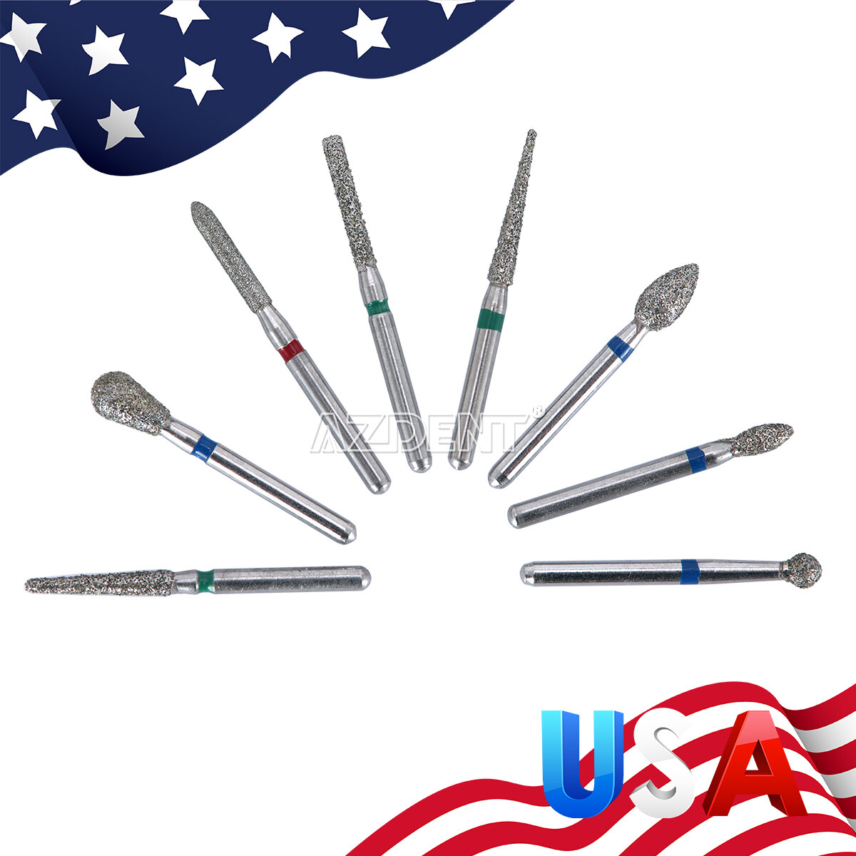 US 100pcs Dental Diamond Burs Kit for High Speed Handpiece Medium FG 1.6MM