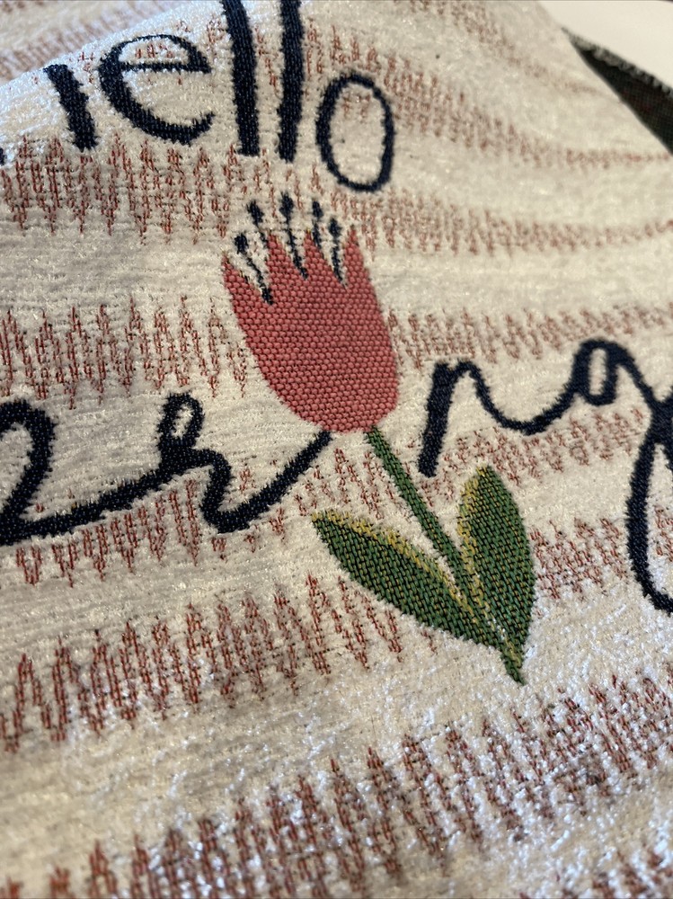 “Hello Spring” Table Runner white/pink 1ftx6ft
