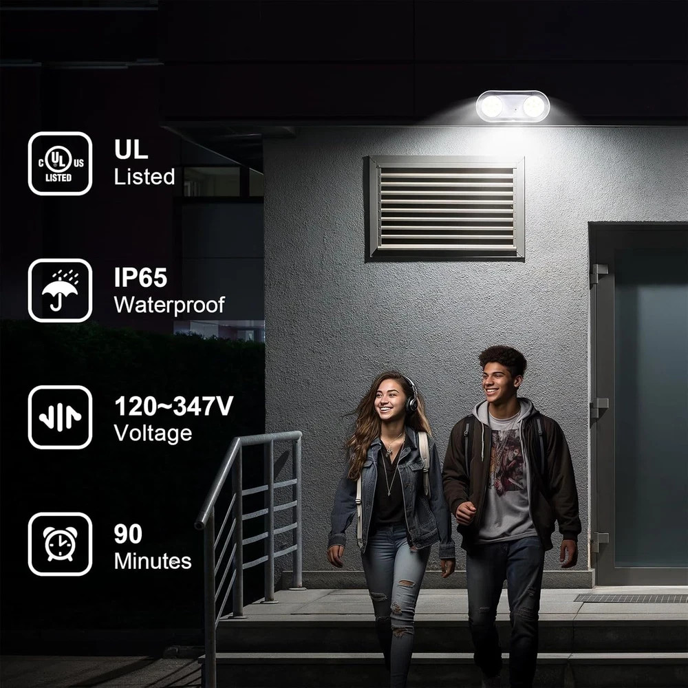 LED Outdoor Emergency Lights with Battery Backup - 2 Pack, UL Listed