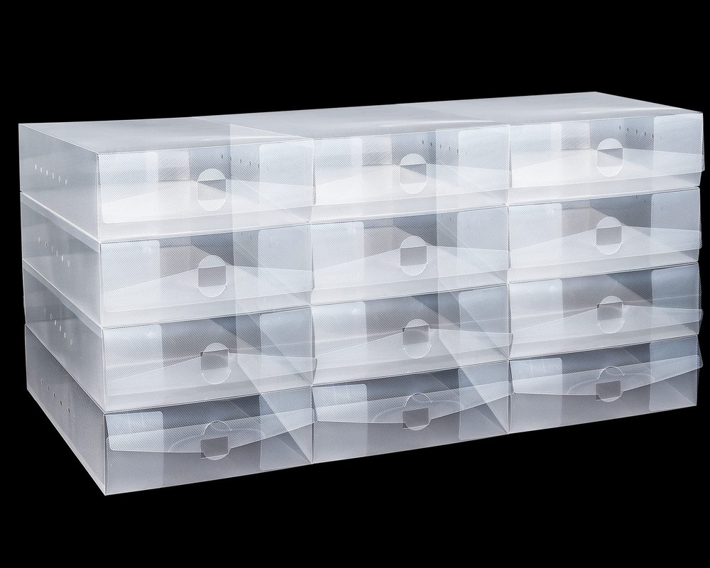 12 Pcs Boot Box Clear Plastic Stackable Shoe Storage Organizer Foldable Heavy...