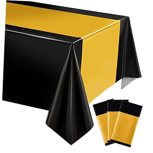 Pcs Plastic Tablecloth Set Disposable Rectangle Table Cover 3 Black and Gold
