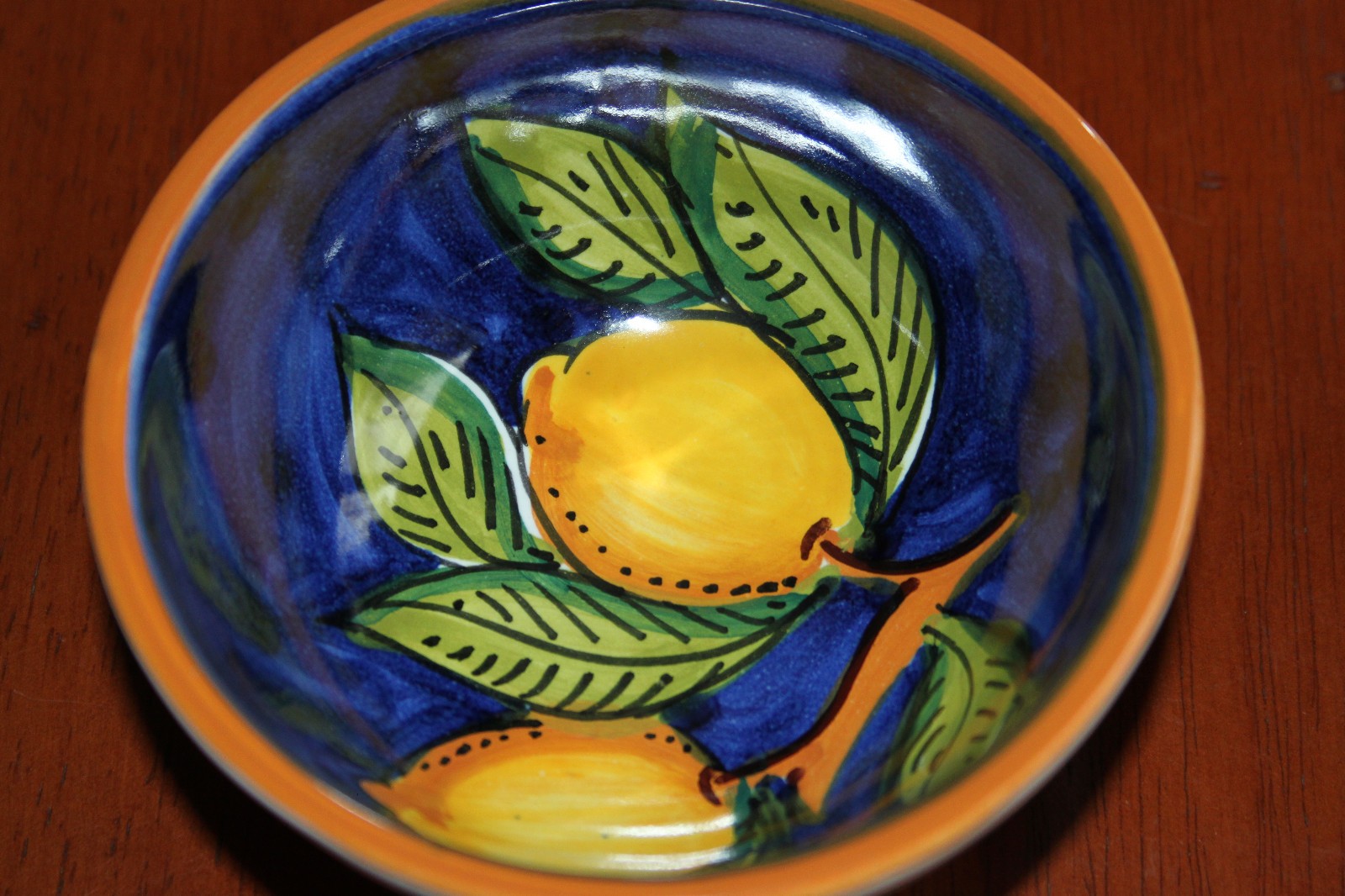 Ravello Italy Hand-Painted Lemon Bowls – Cobalt Blue Majolica Style – Set of 4