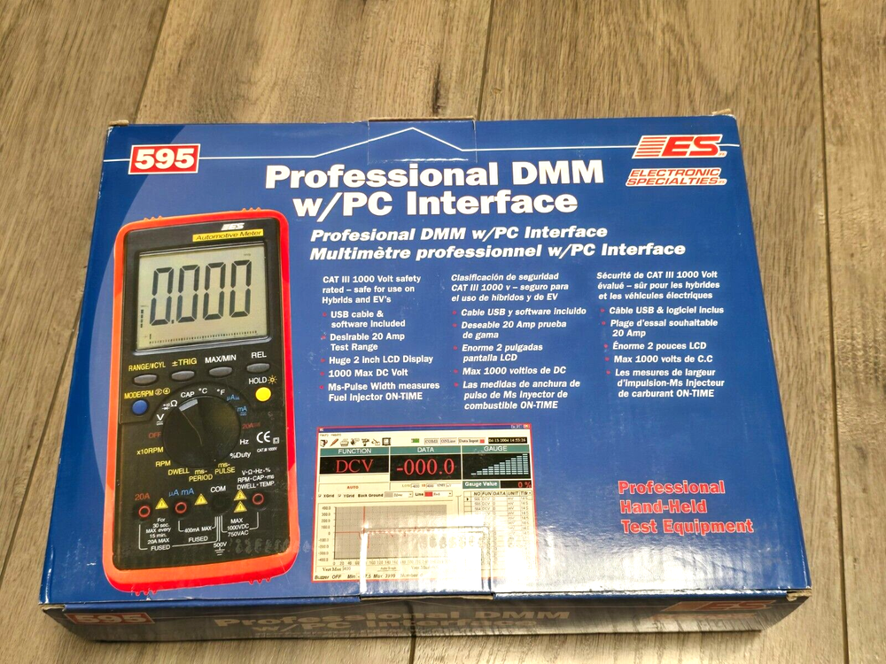 ESI Pro Large Display Digital Multimeter w/PC Interface, Leads, Temp & Case #595