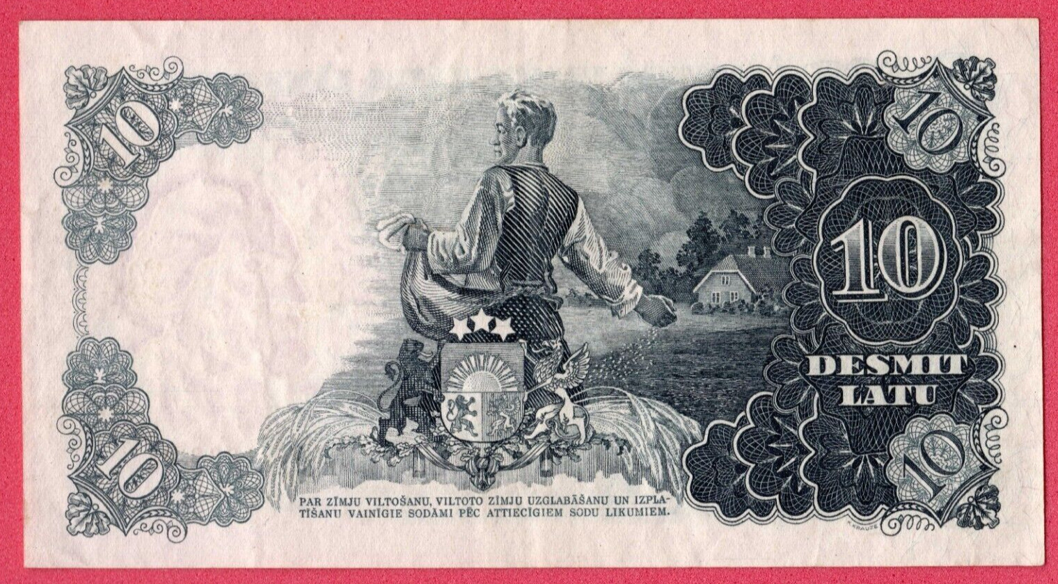 LATVIA LETTLAND 10 latu P.29b 1938 XF FISHERMEN 5656