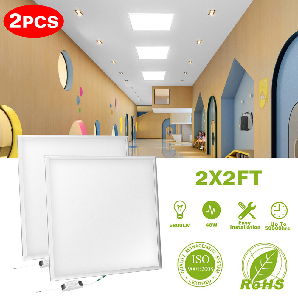 24” LED Recessed Panel Ceiling Lights 2-Pack | Slim Flush Mount Home Fixture