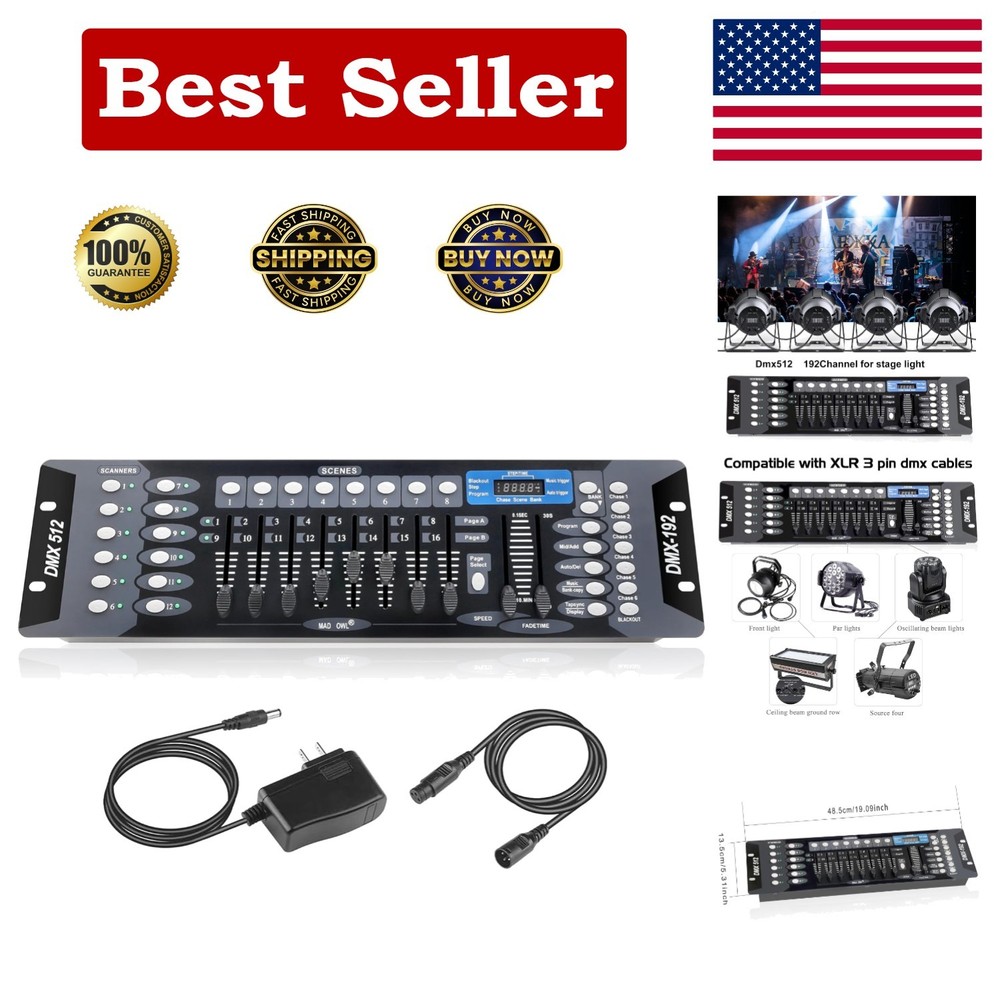 Professional DMX Lighting Console - 192 Channels with 6.6 ft Cable Included